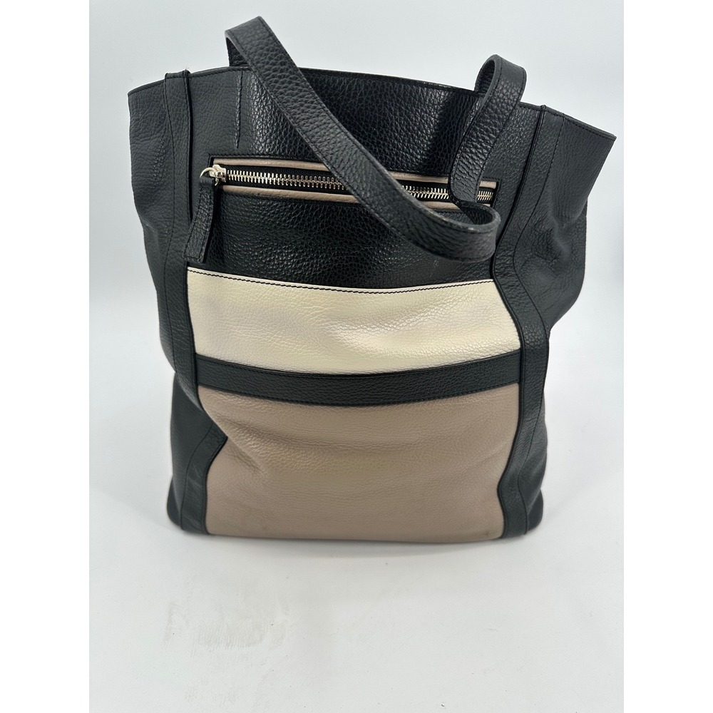 Varriale Genuine Leather Tote Bag Made In Italy Black Tan Cream Colorblock